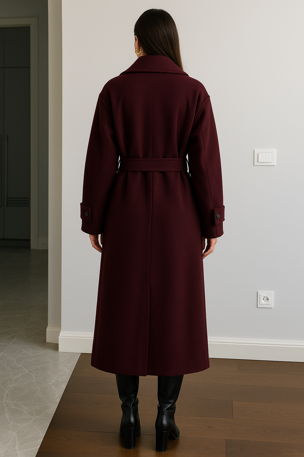 Leonie | Elegant Long Burgundy Coat