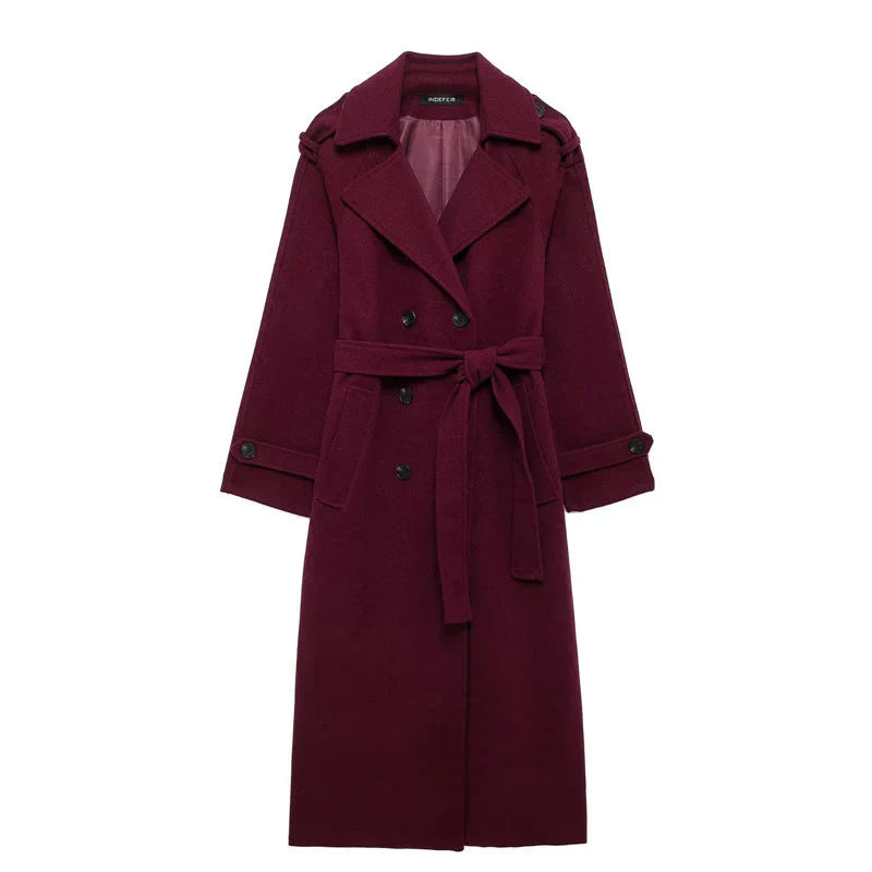 Leonie | Elegant Long Burgundy Coat