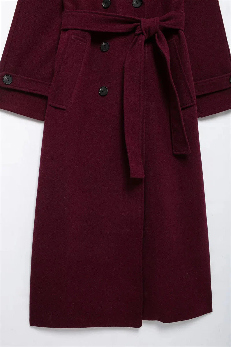 Leonie | Elegant Long Burgundy Coat