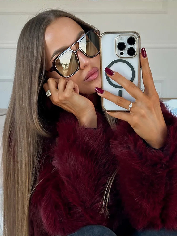 Mia - burgundy fur coat