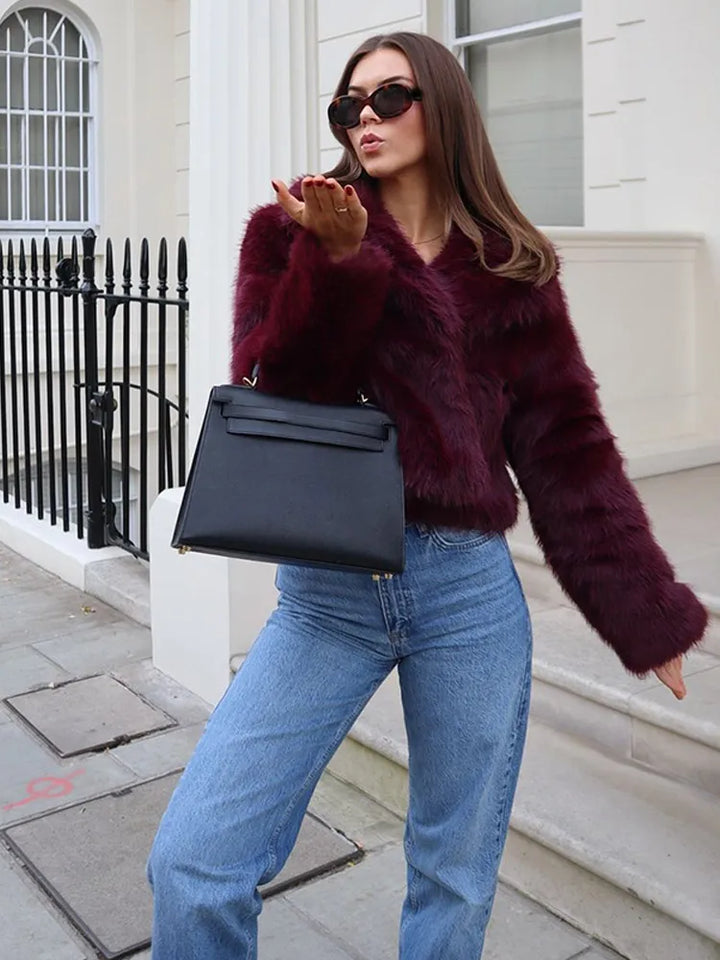 Mia - burgundy fur coat