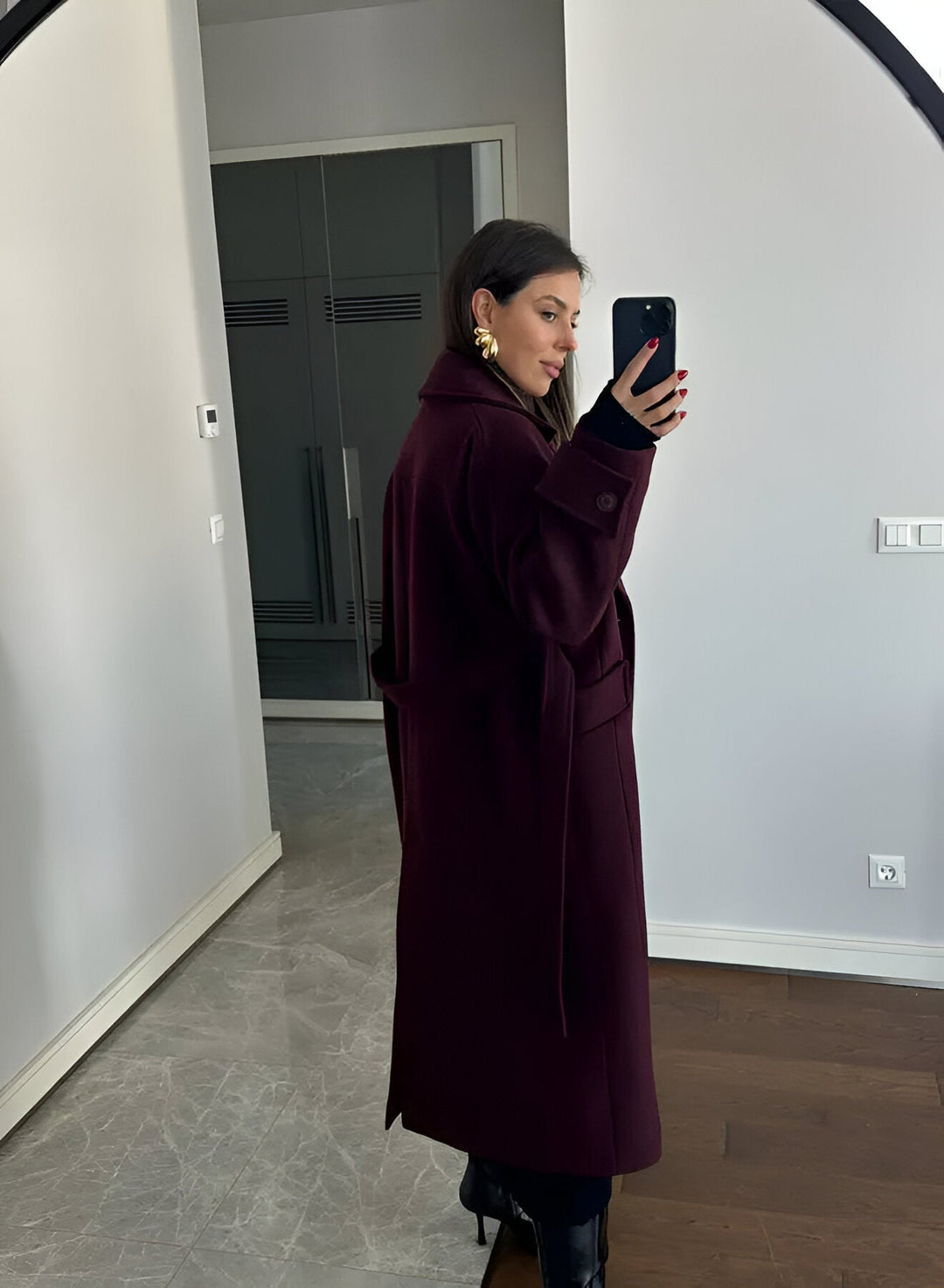 Leonie | Elegant Long Burgundy Coat