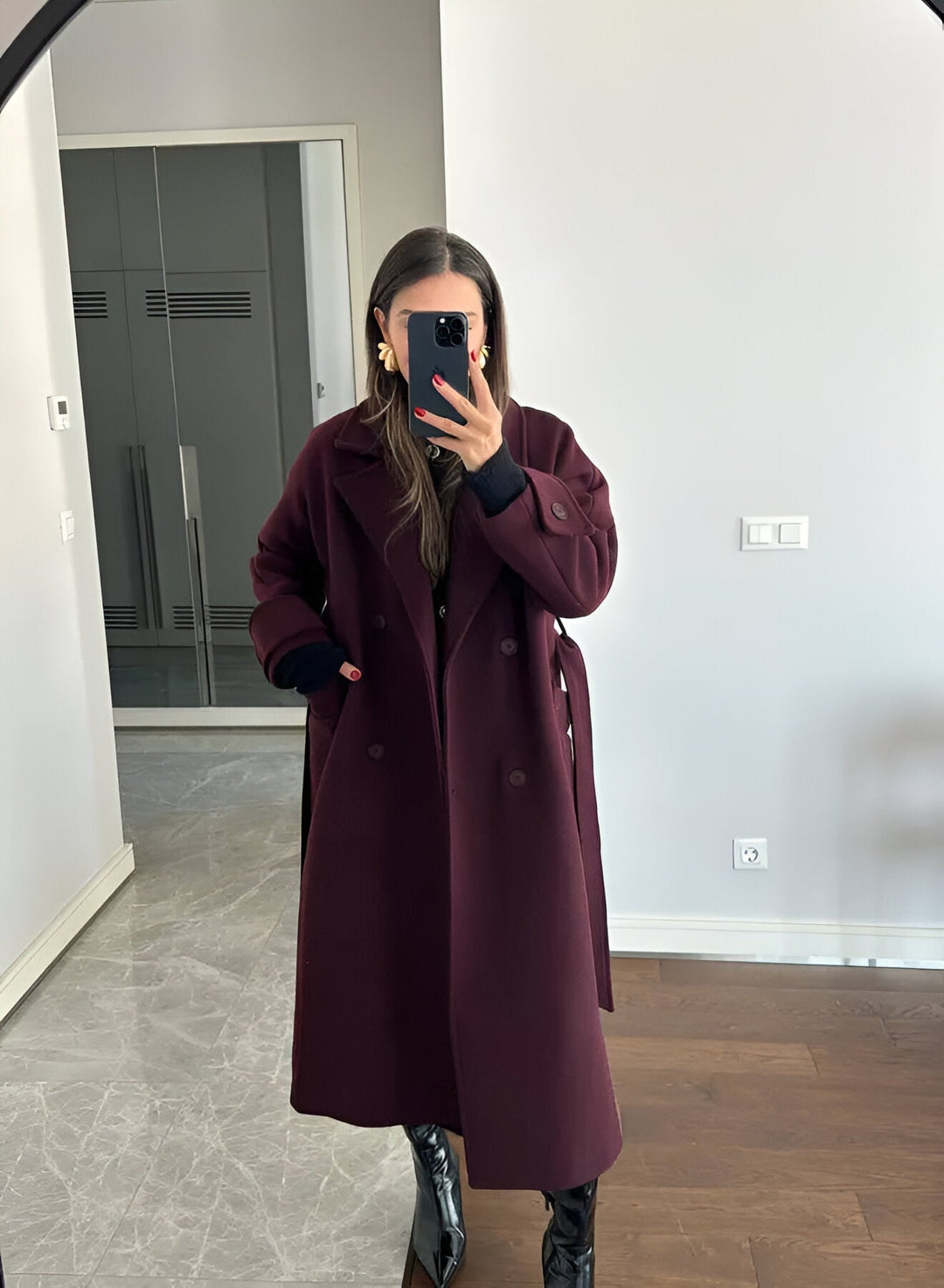 Leonie | Elegant Long Burgundy Coat