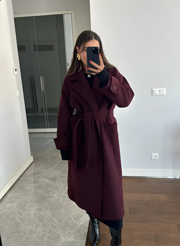Leonie | Elegant Long Burgundy Coat